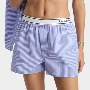 Sporty & Rich Serif Logo Boxer Shorts Light Blue Striped